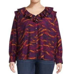 Terra and Sky Women's Plus Size Long Sleeve Ruffle Top